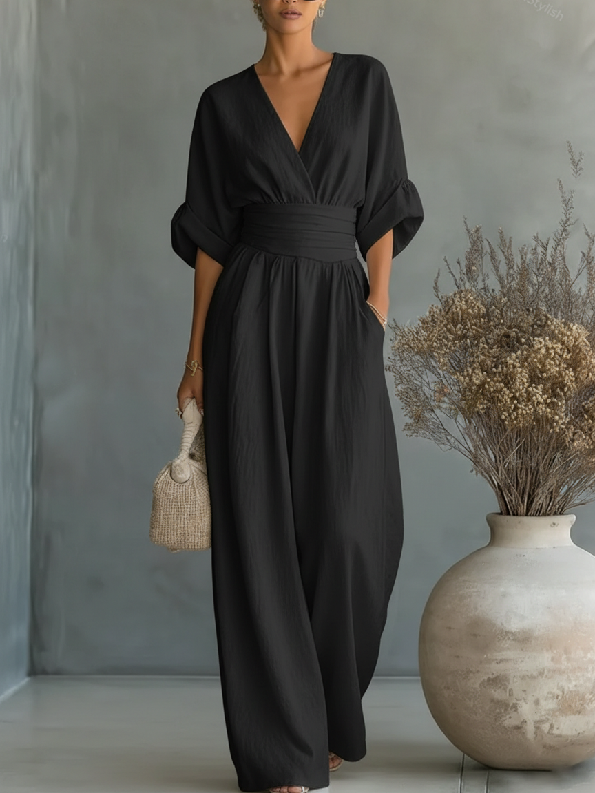 Alessia | Elegante Tuta con Scollo a V e Vita Alta