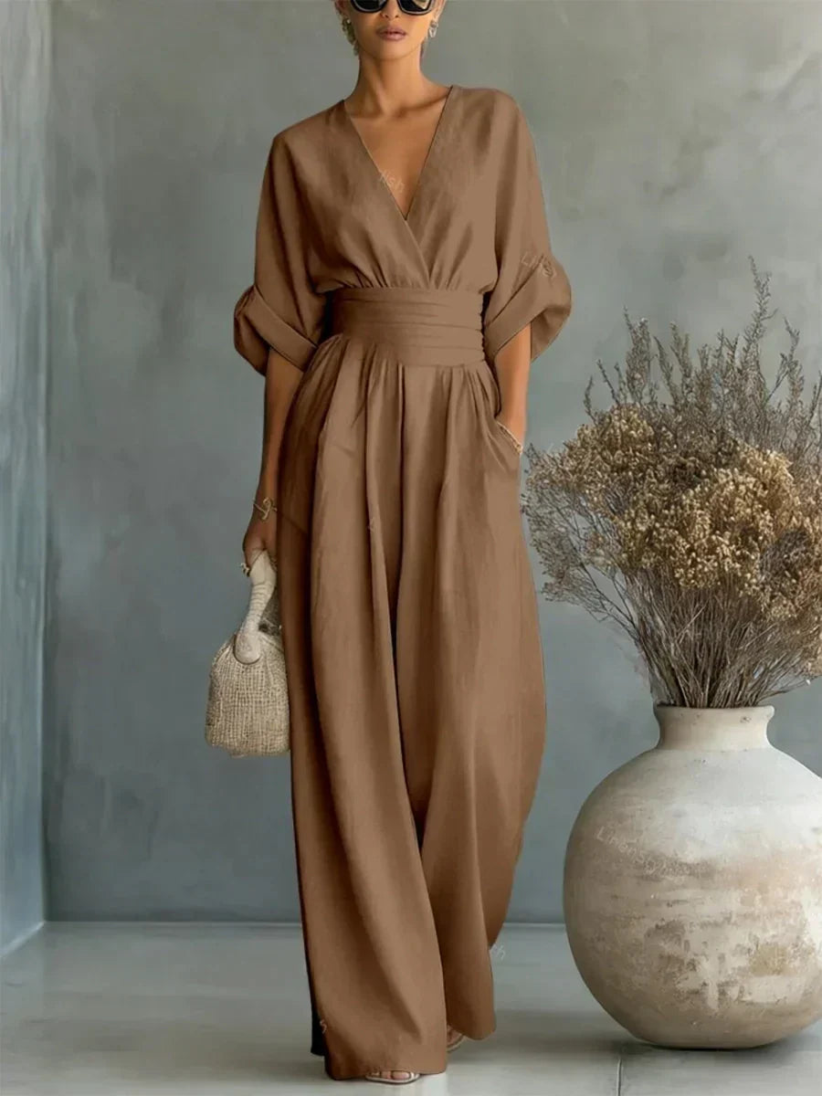 Alessia | Elegante Tuta con Scollo a V e Vita Alta