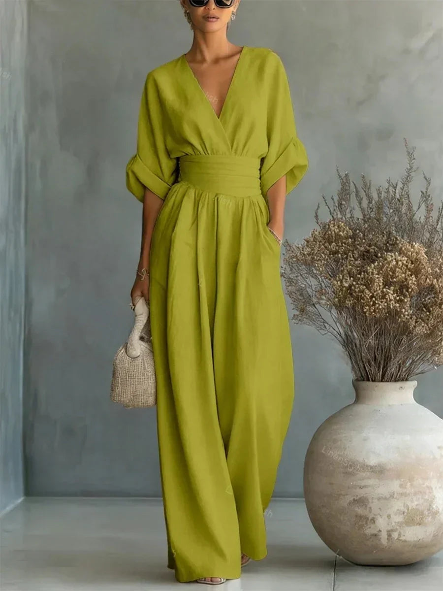 Alessia | Elegante Tuta con Scollo a V e Vita Alta